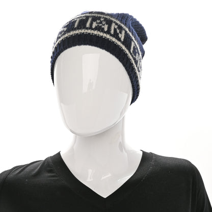 Christian Dior Cashmere Wool D-White Beanie Navy Blue White 2 of 5