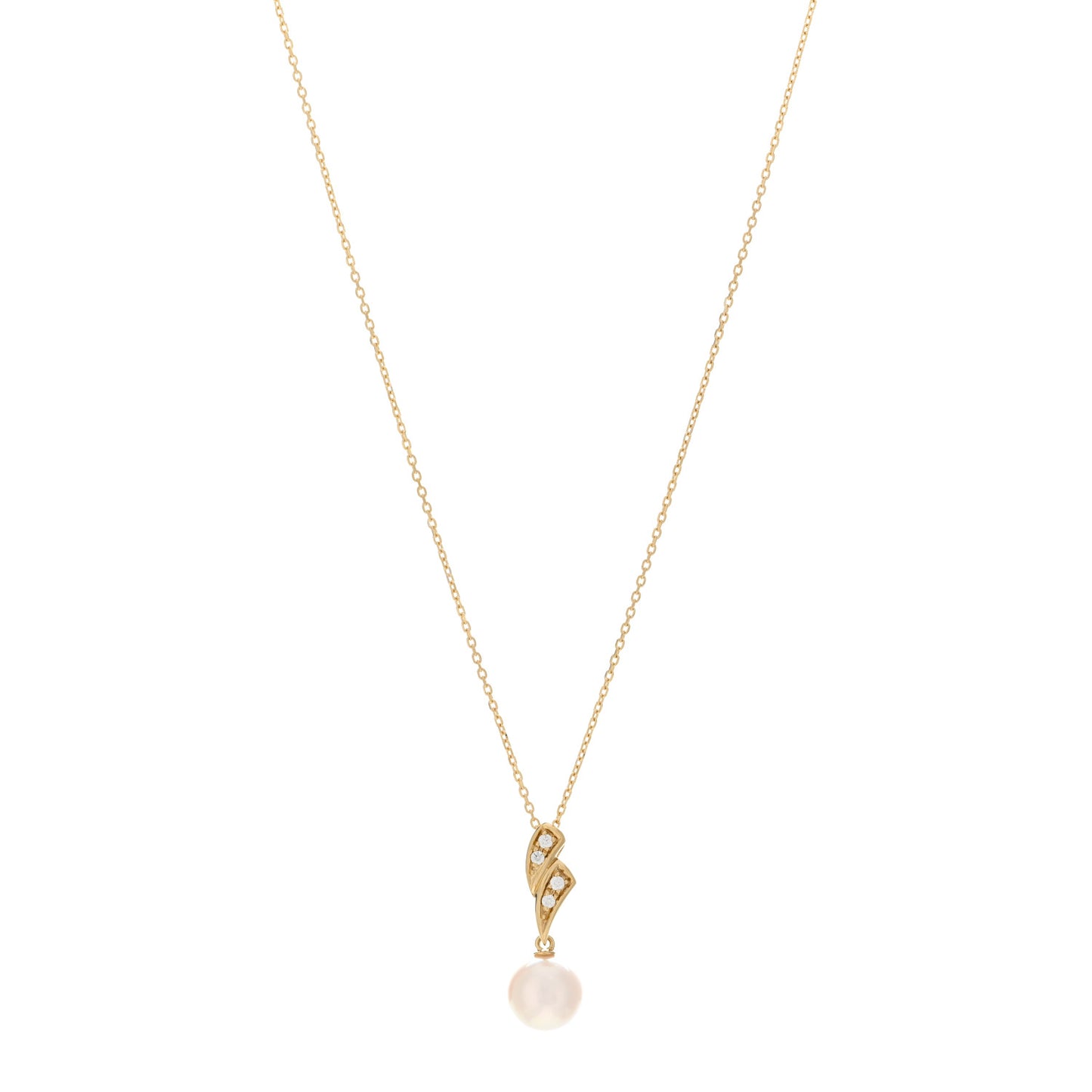 18K Yellow Gold Diamond Akoya Pearl 7.5mm Drop Pendant Necklace
