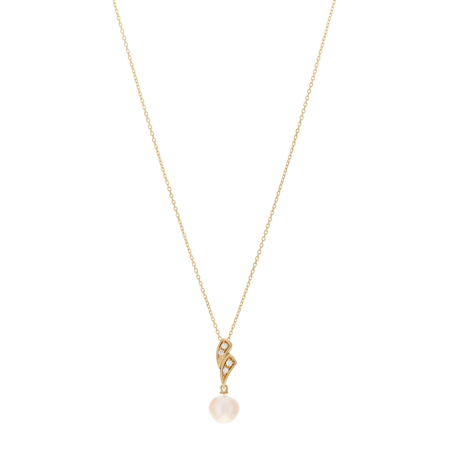 Mikimoto 18K Yellow Gold Diamond Akoya Pearl 7.5mm Drop Pendant Necklace 1 of 5