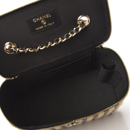 Chanel Raffia Jute Striped Small Vanity Case With Chain Black Beige 5 of 10