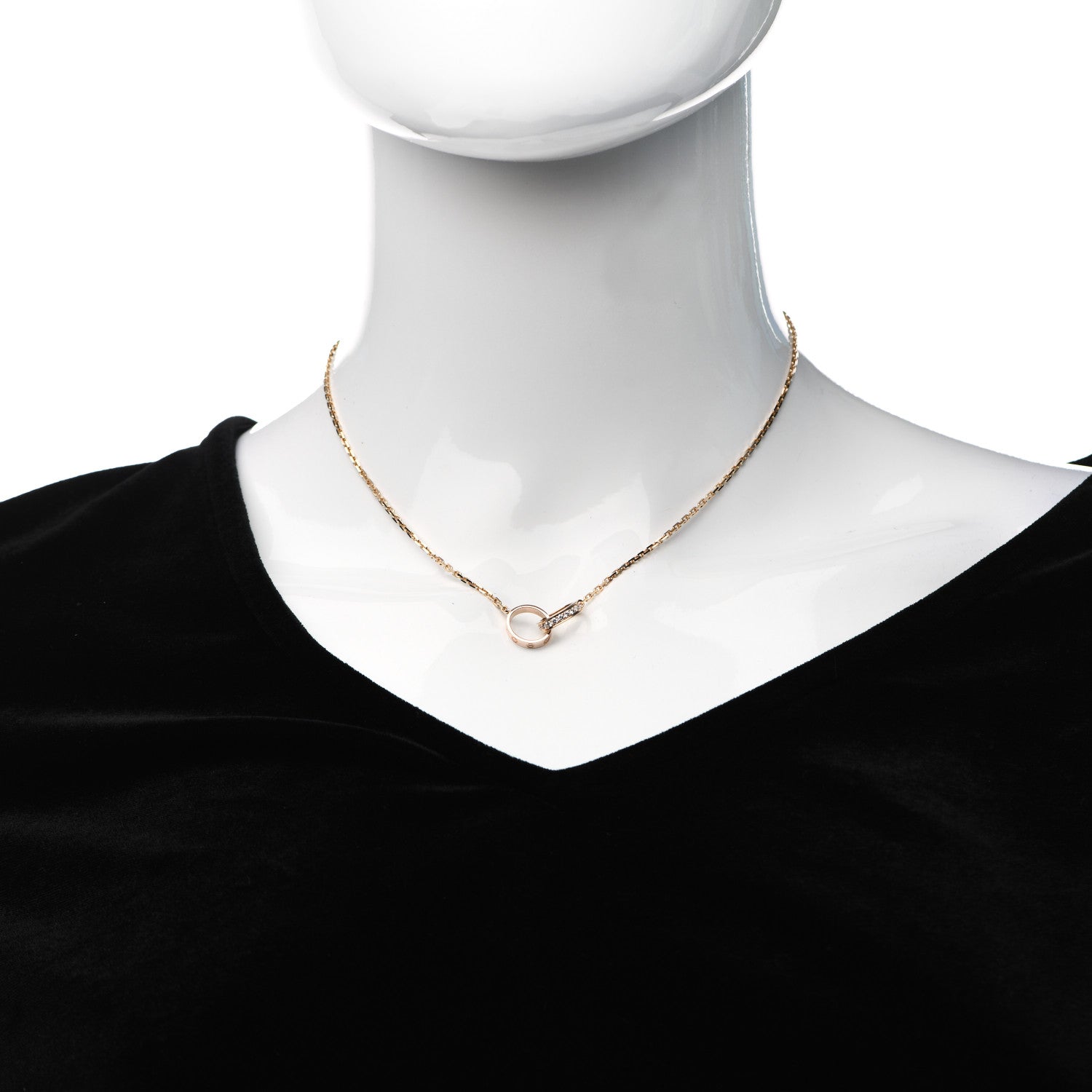 Cartier 18K Pink Gold Diamond Interlocking LOVE Necklace 2 of 6