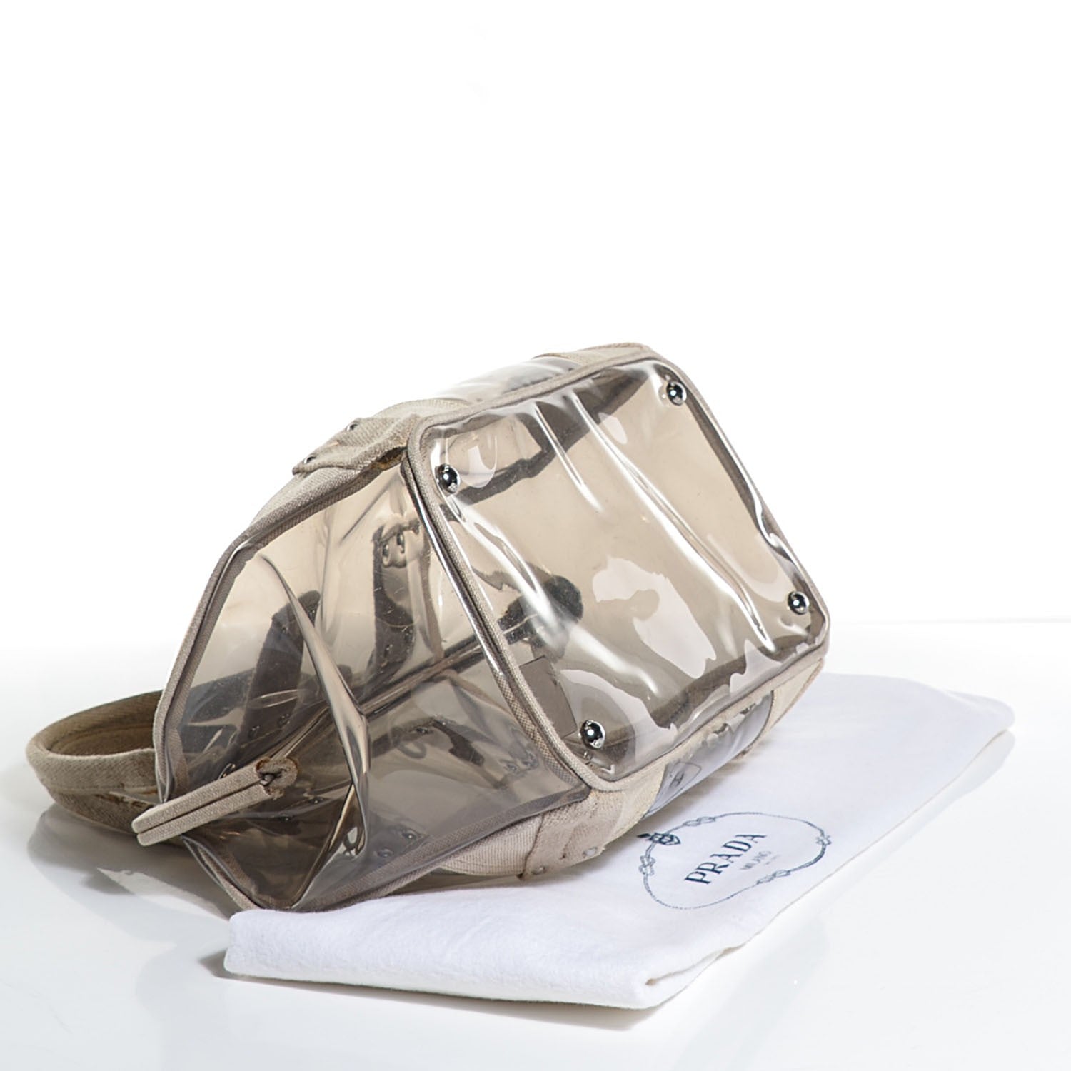 Prada Canvas Plexiglass Frame Crystal Kiss Lock Bag Naturale 4 of 10