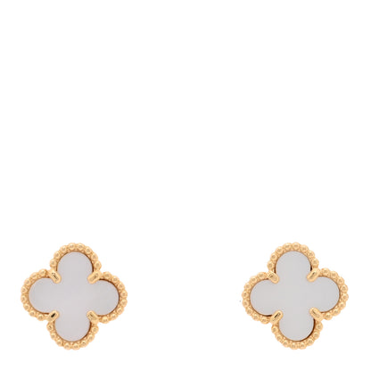 Van Cleef & Arpels 18K Yellow Gold Mother of Pearl Sweet Alhambra Earrings 1 of 4