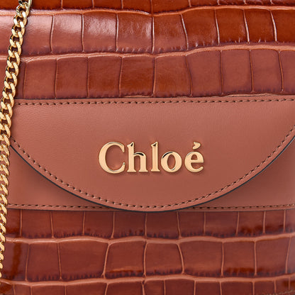 Chloe Calfskin Crocodile Embossed Small Aby Lock Chestnut Brown 7 of 7