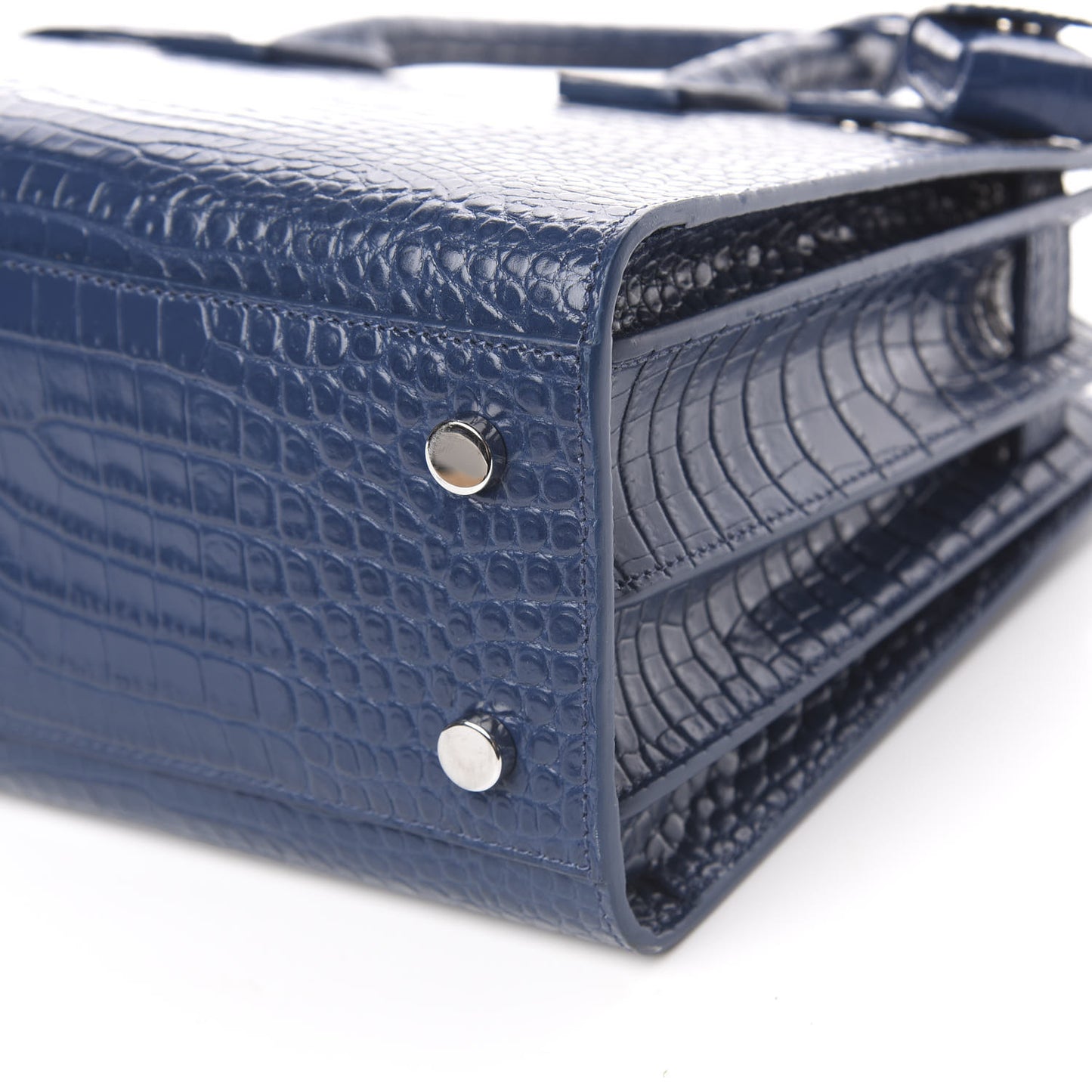 Calfskin Crocodile Embossed Baby Sac De Jour Denim
