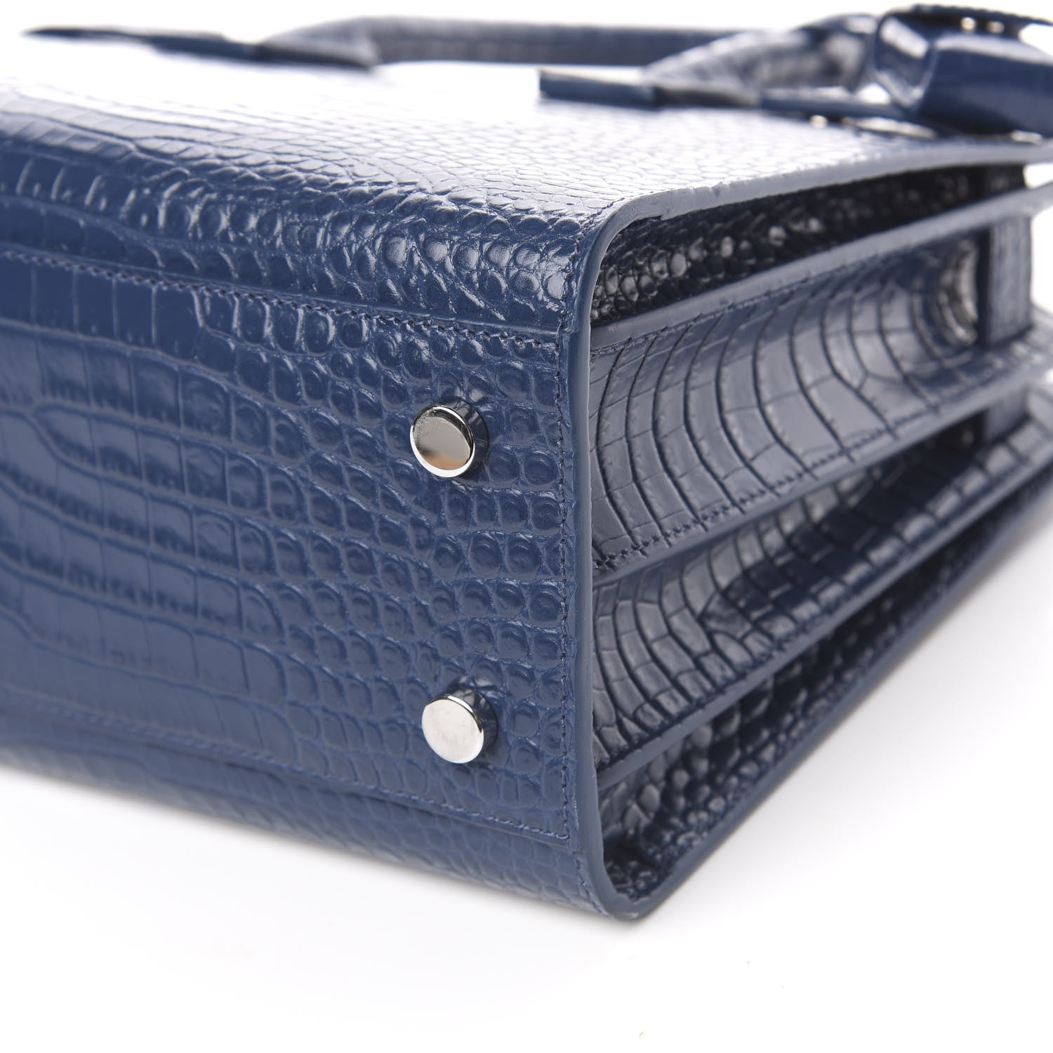 Saint Laurent Calfskin Crocodile Embossed Baby Sac De Jour Denim 7 of 8