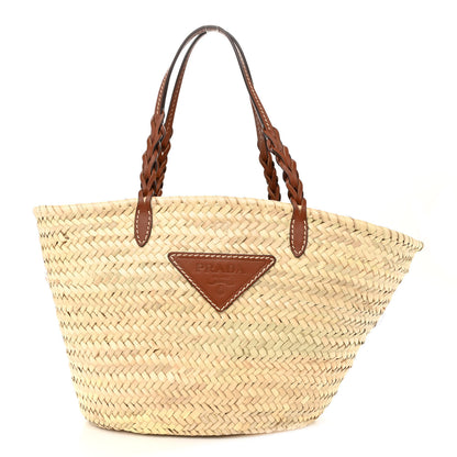 Prada Palmitto Vitello Woven Braided Large Basket Tote Bag Naturale Cognac 1 of 12