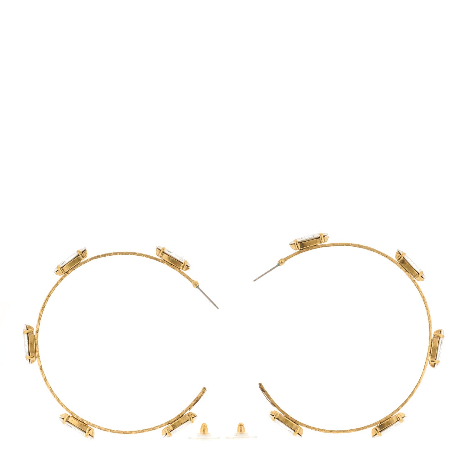 Saint Laurent Metal Crystal Hoop Earrings Gold 2 of 4