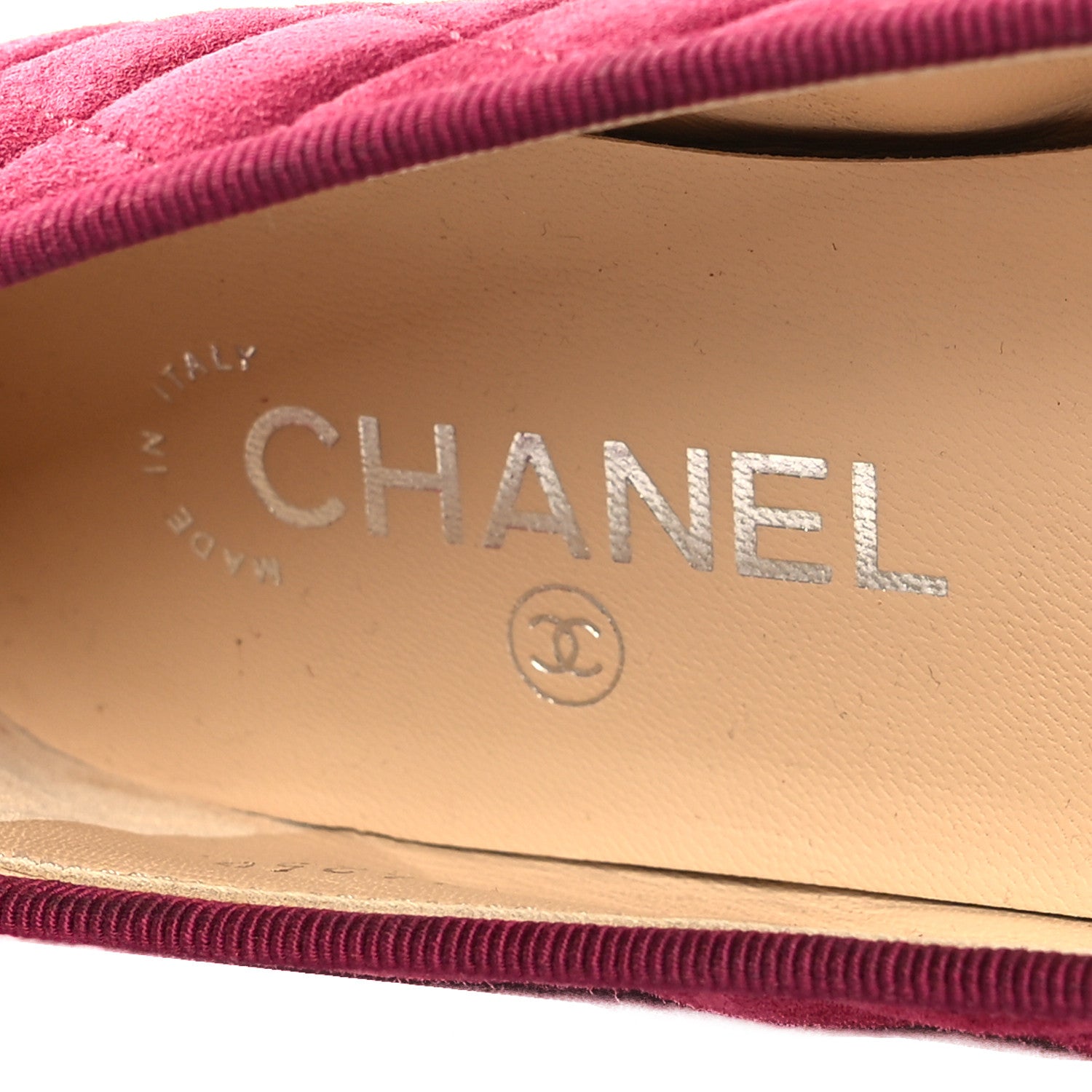 Chanel Suede Calfskin Quilted Cap Toe CC Ballerina Flats 39.5 Dark Pink 8 of 8