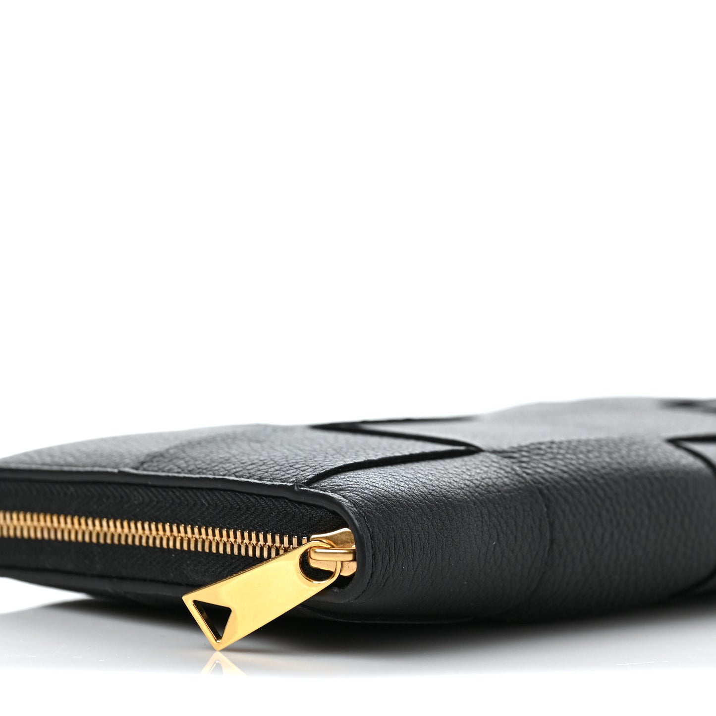Grained Calfskin Maxi Intrecciato Zip Around Wallet Black
