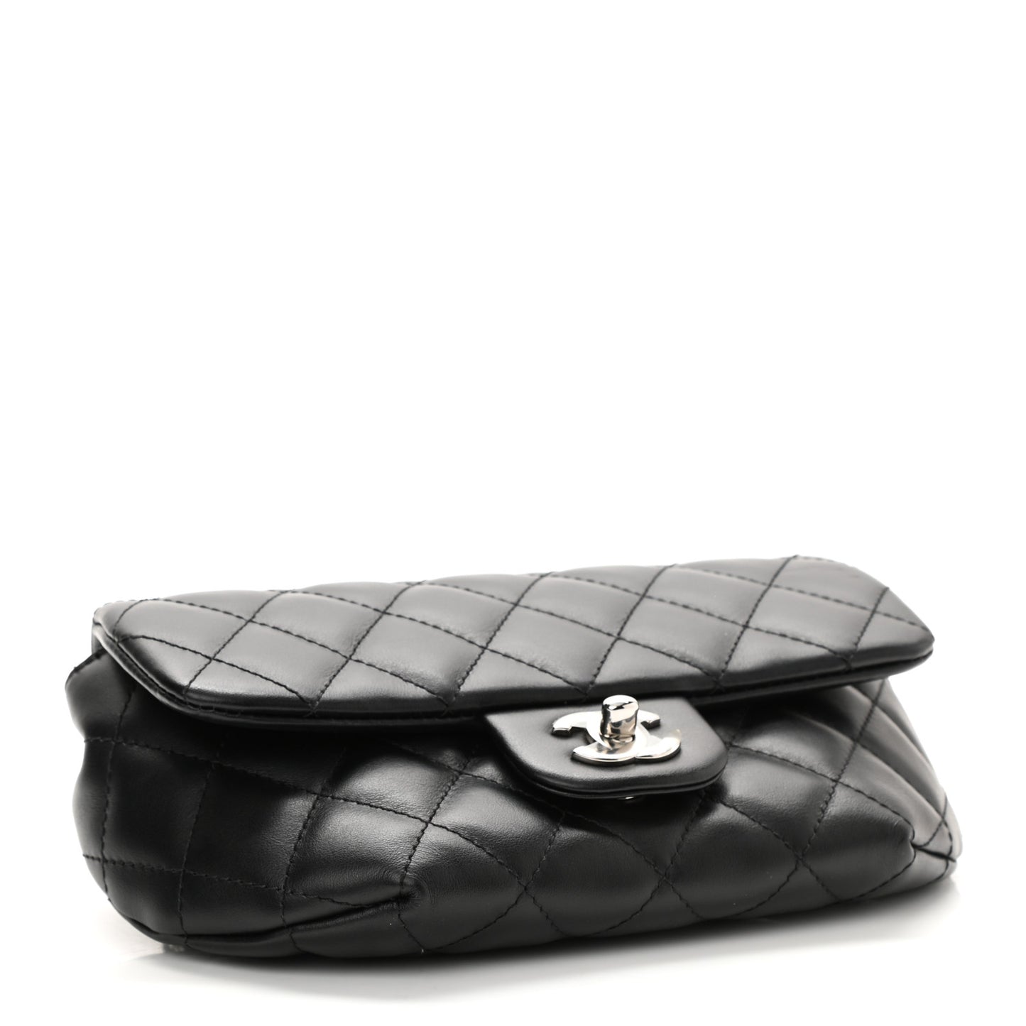 Calfskin Quilted CC Uniform Flap Belt Bag Black
