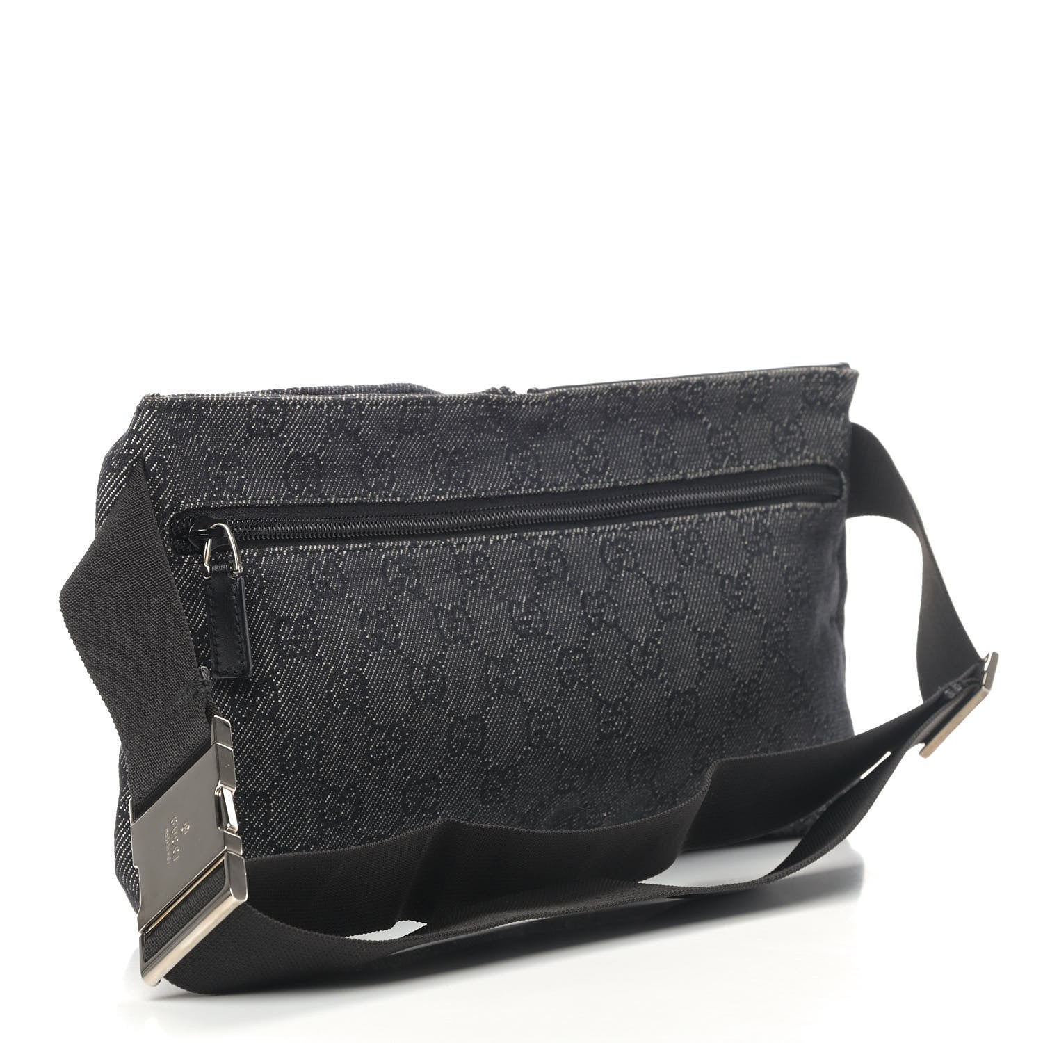 Gucci Denim Monogram Double Pocket Belt Bag Black 2 of 5