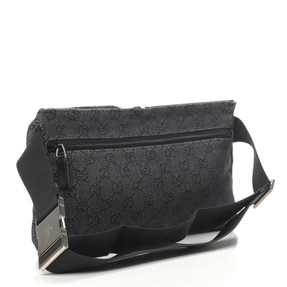 Gucci Denim Monogram Double Pocket Belt Bag Black 2 of 5