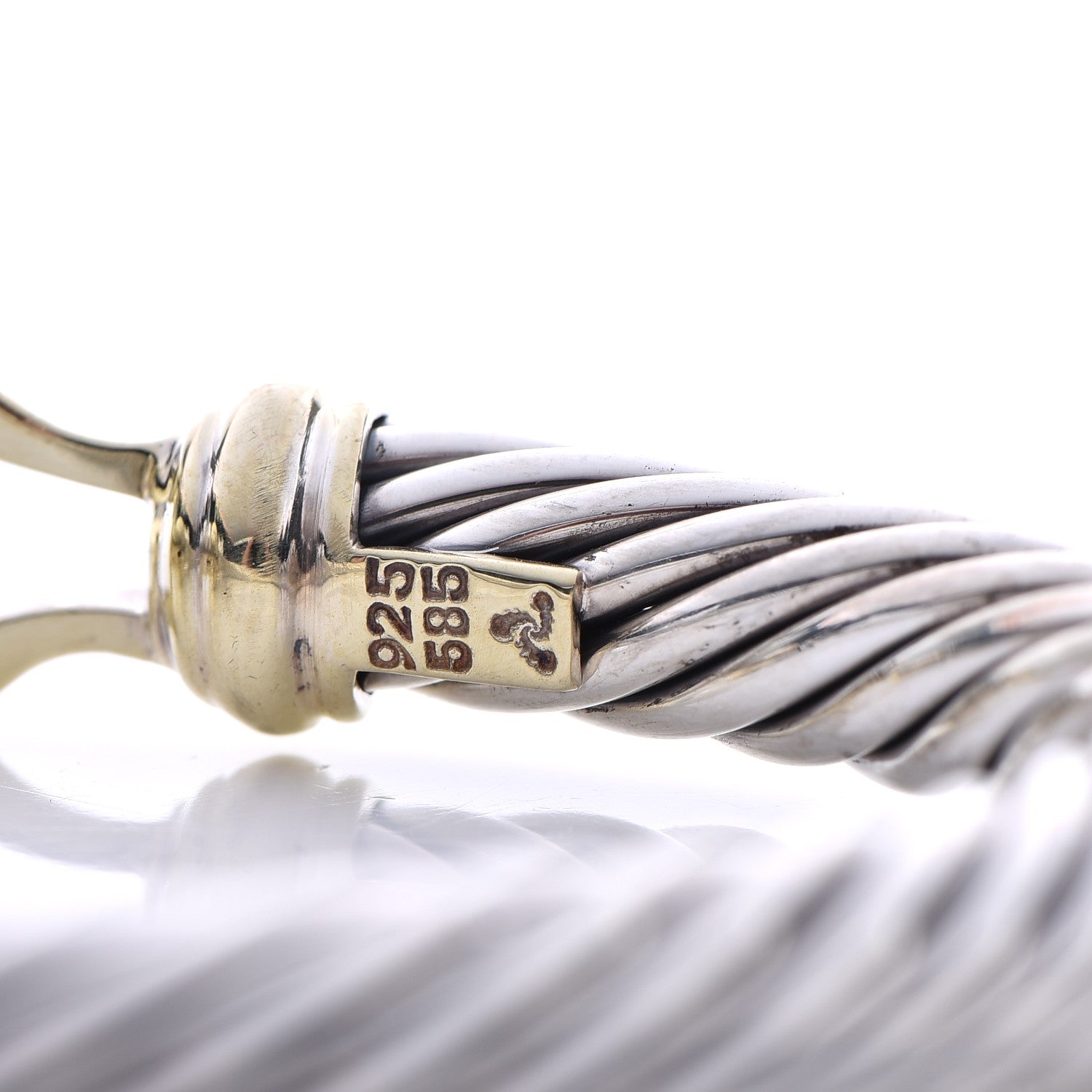 David Yurman Sterling Silver 14K Yellow Gold 7mm Cable Classic Buckle Bracelet 5 of 6