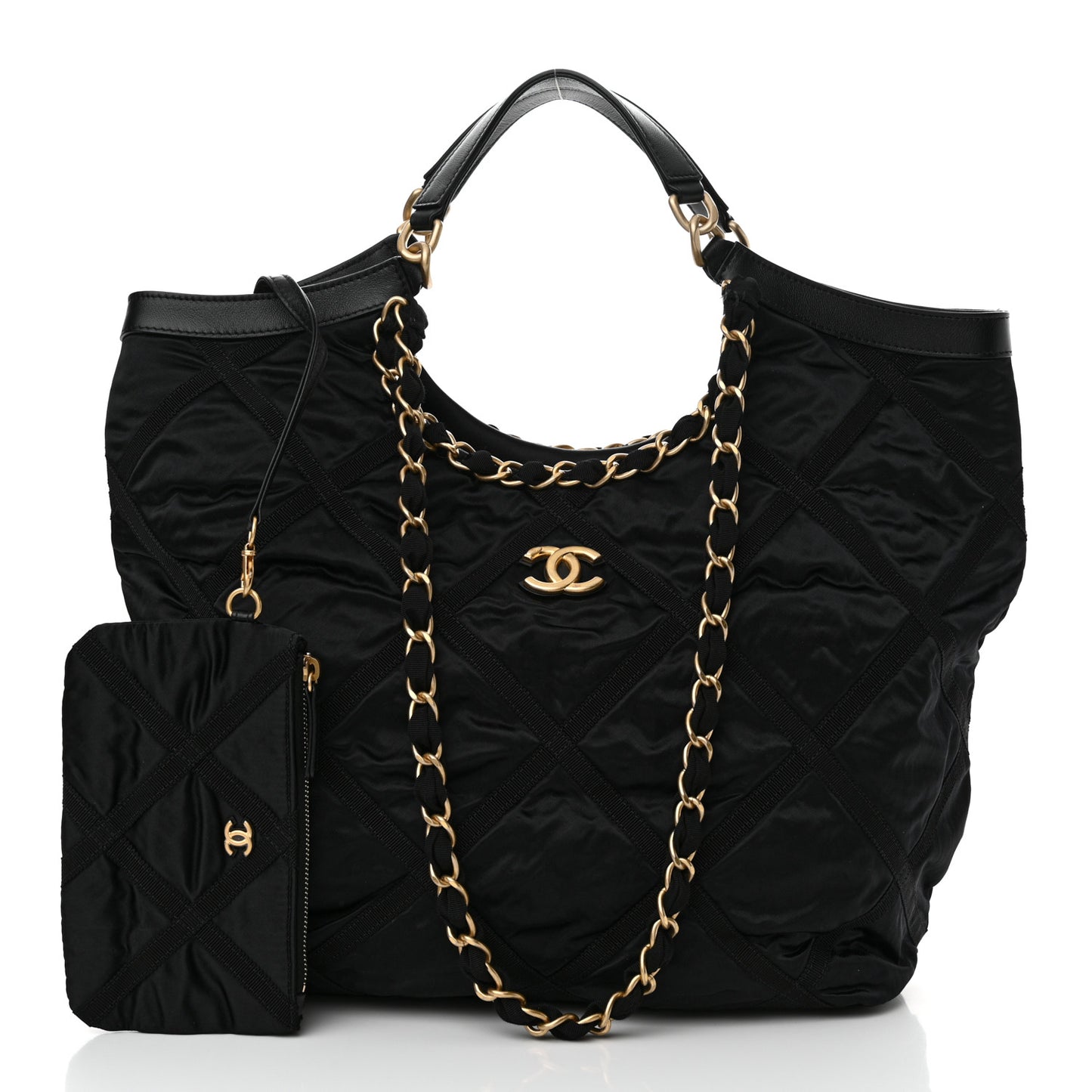 Nylon Grosgrain Quilted Lifestyle Shopping Tote Black