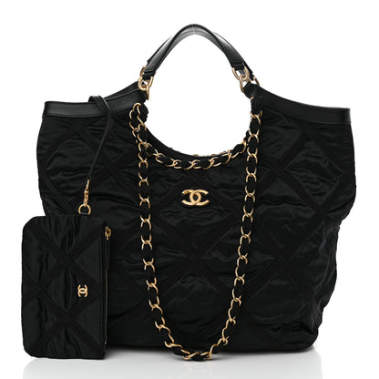 Chanel Nylon Grosgrain Quilted Lifestyle Shopping Tote Black 3 of 12