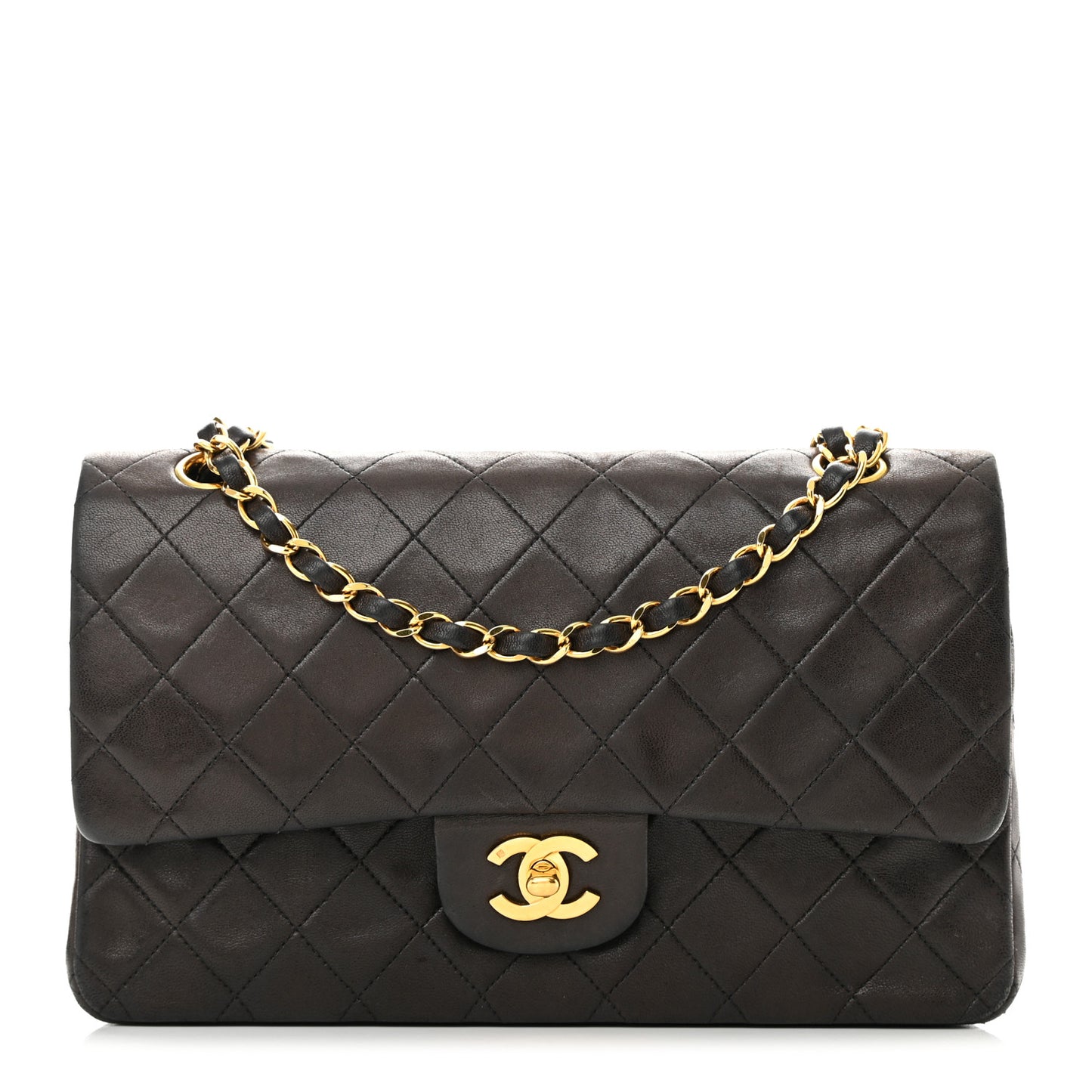 Lambskin Quilted Medium Double Flap Black
