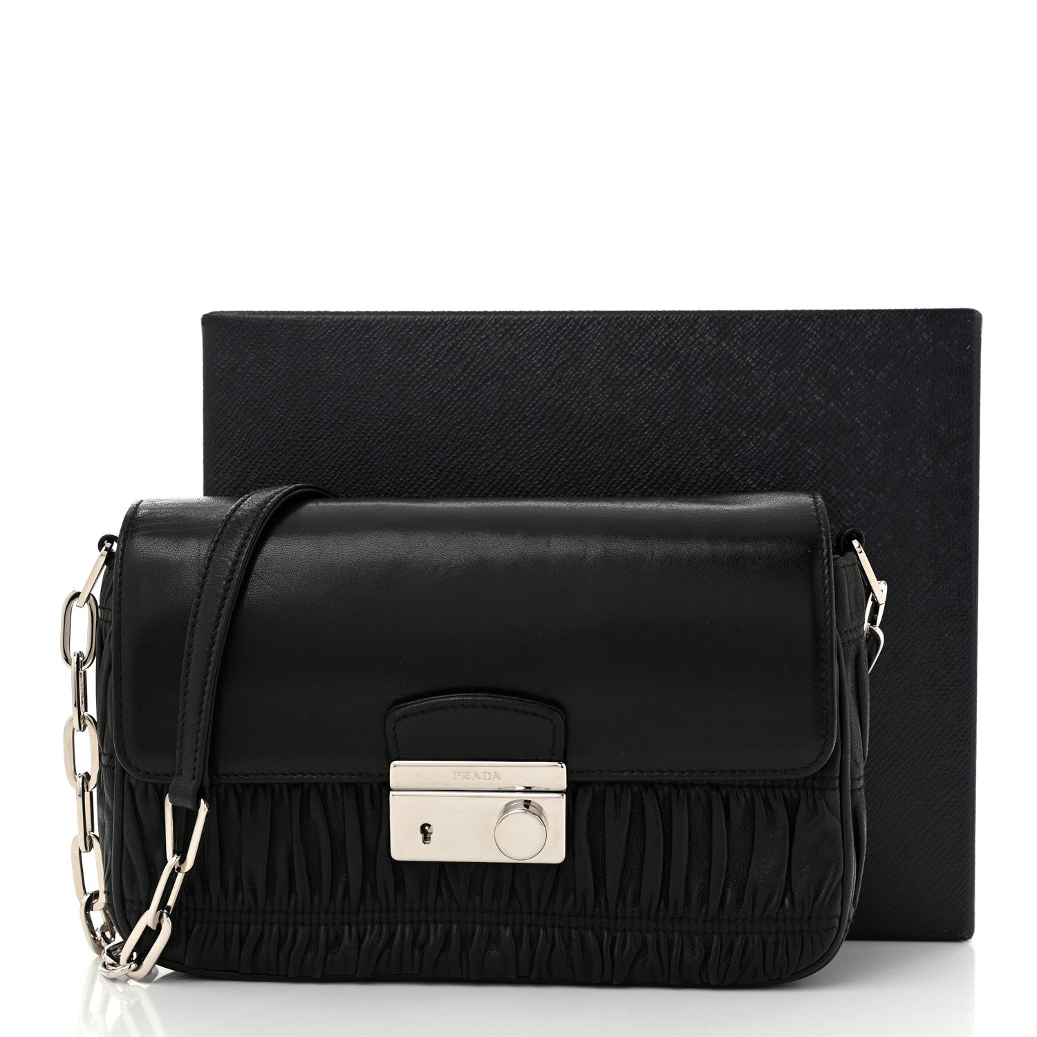 Prada Nappa Gaufre Sound Chain Flap Shoulder Bag Black 12 of 12