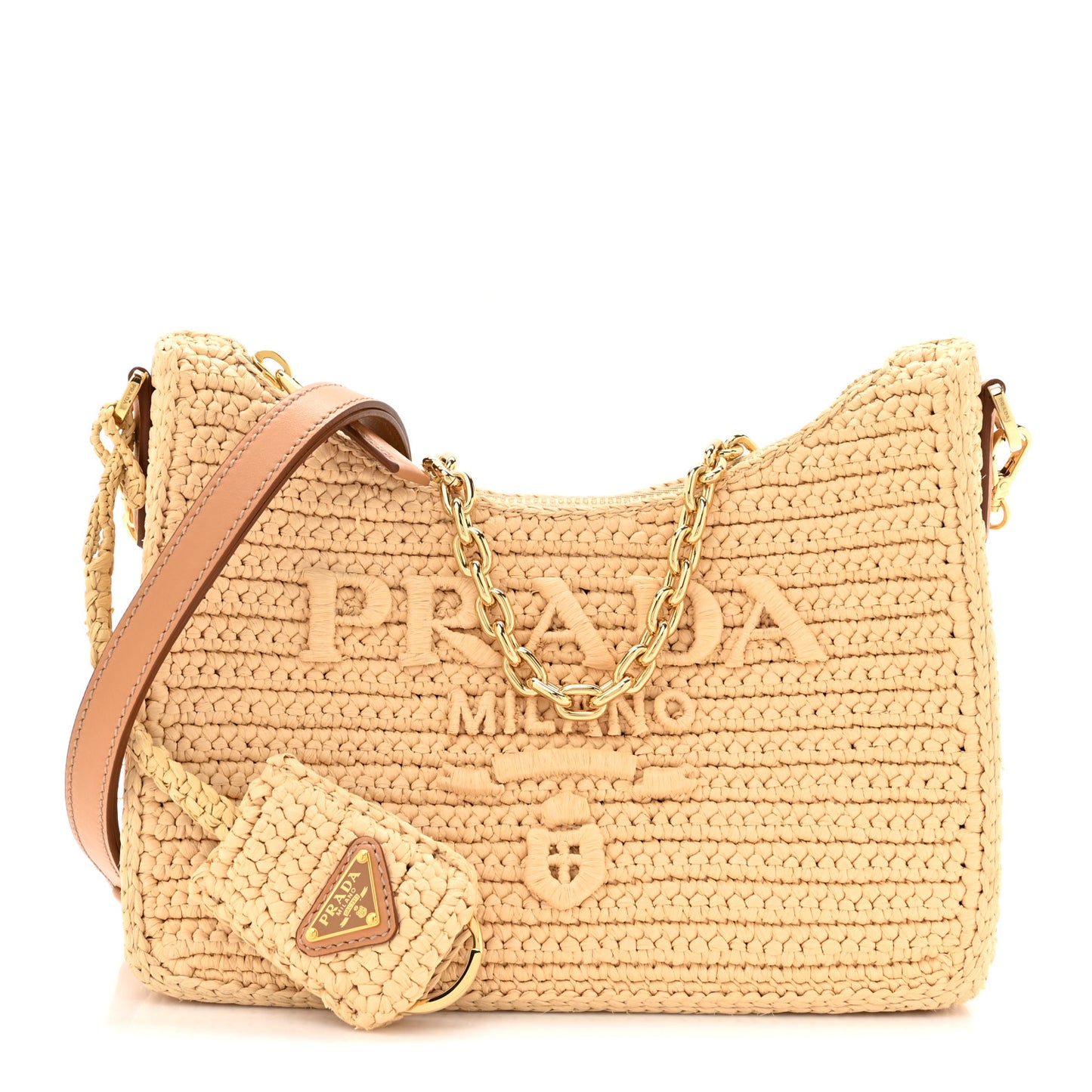 Yarn Raffia Effect Crochet Mini Re-Edition 2000 Shoulder Bag Naturale