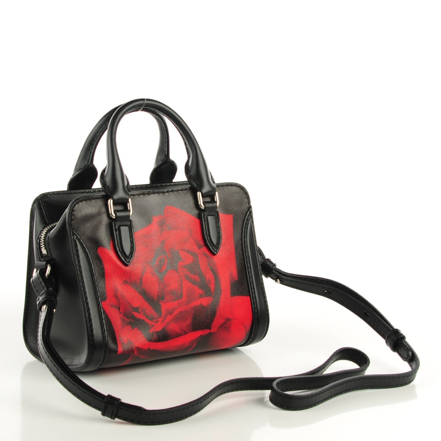 Alexander McQueen Calfskin Rose Printed Mini Padlock Satchel Black 3 of 8