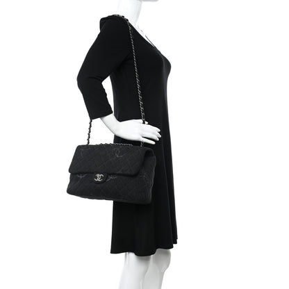Chanel Denim Quilted CC Print Jumbo Single Flap Black 2 of 10