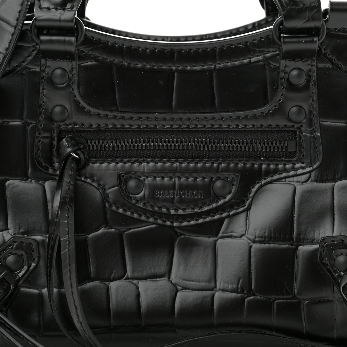 Semi Shiny Calfskin Crocodile Embossed Neo Classic Black Hardware Mini City Black