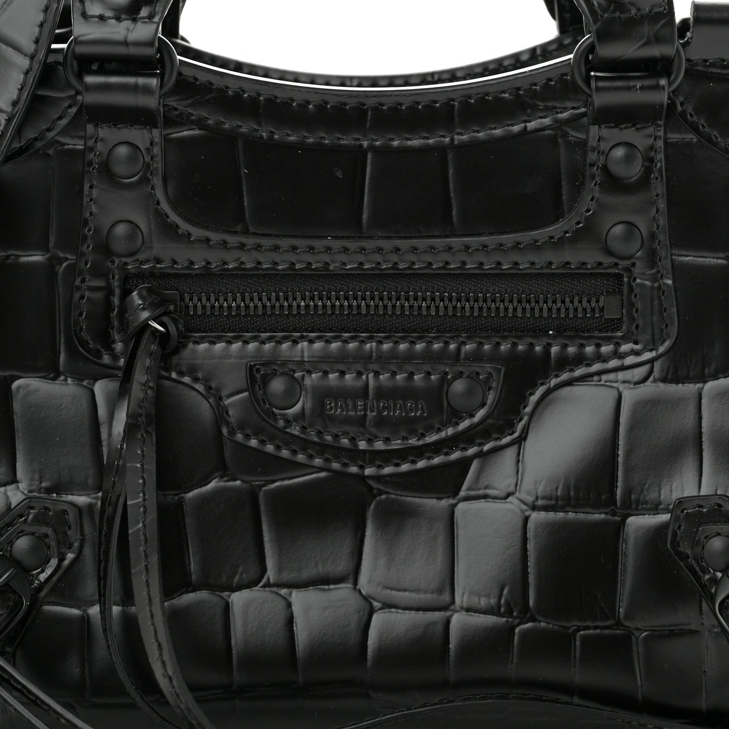 Balenciaga Semi Shiny Calfskin Crocodile Embossed Neo Classic Black Hardware Mini City Black 7 of 9