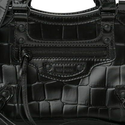 Balenciaga Semi Shiny Calfskin Crocodile Embossed Neo Classic Black Hardware Mini City Black 7 of 9
