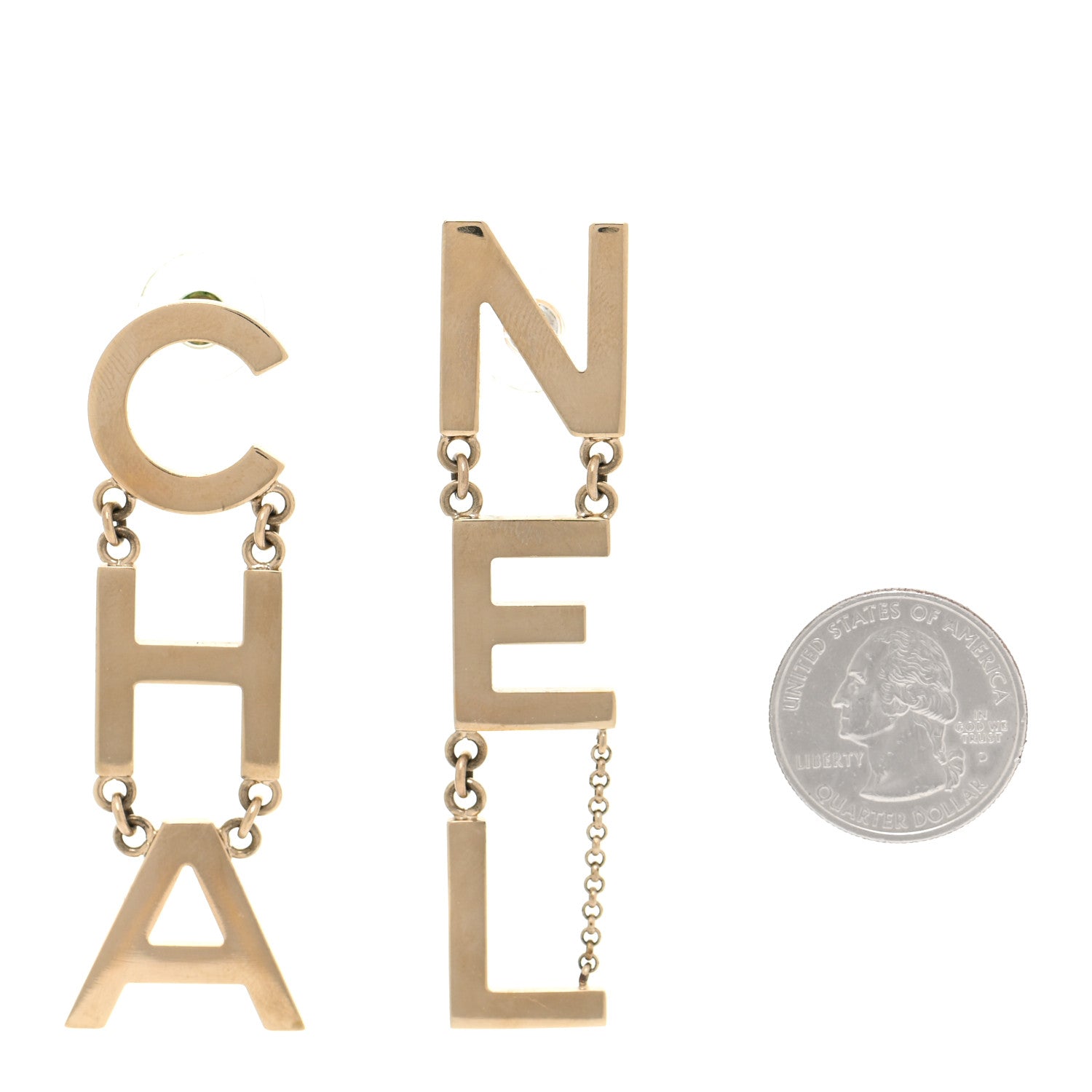 Chanel Metal Cha-Nel Logo Drop Earrings Gold 2 of 7