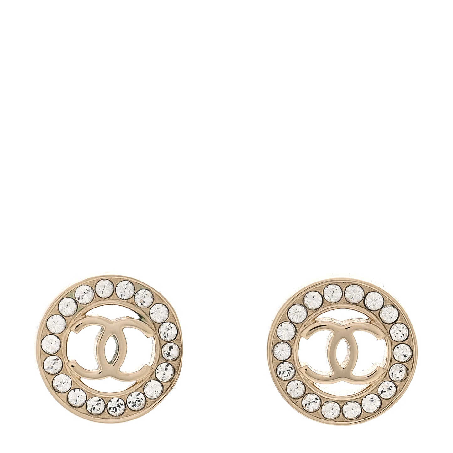 Crystal CC Round Earrings Gold