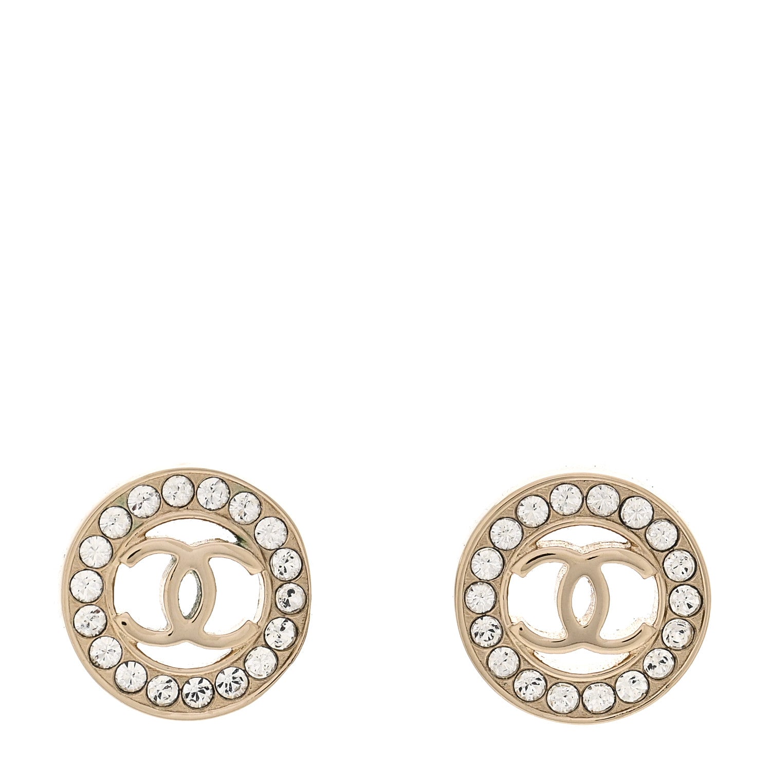 Chanel Crystal CC Round Earrings Gold 1 of 5