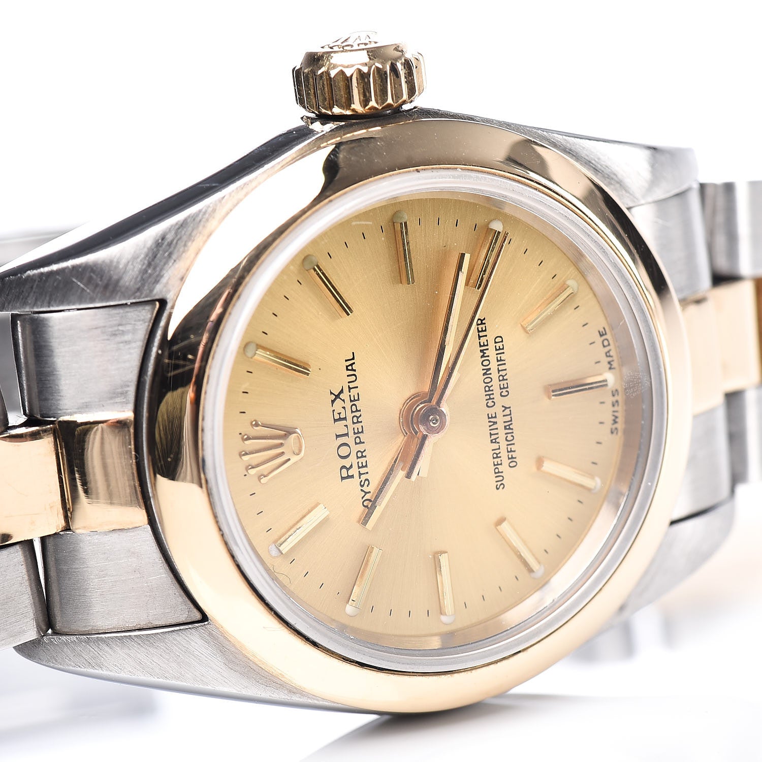 Rolex Stainless Steel 18K Yellow Gold 26mm Oyster Perpetual Watch Champagne 67183 7 of 9