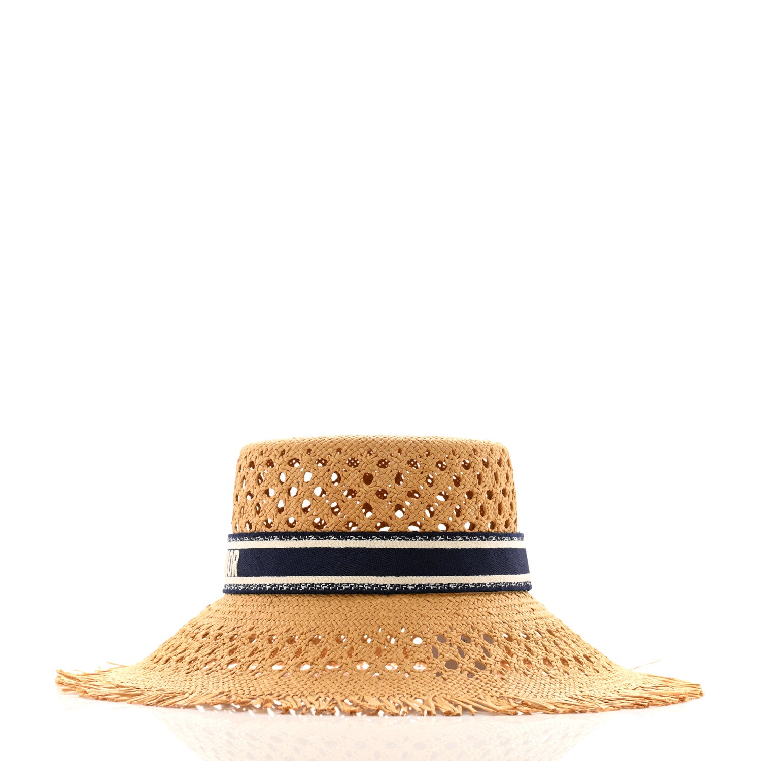 Christian Dior Straw Embroidered Bob Naughtily Large Brim Hat 58 Blue Multicolor 4 of 10