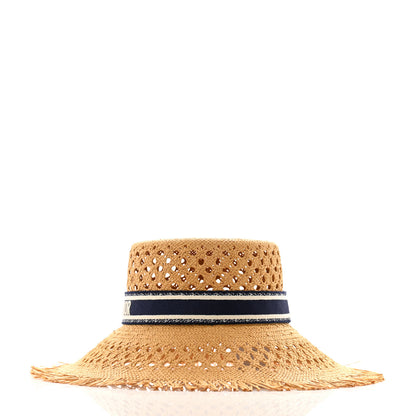 Christian Dior Straw Embroidered Bob Naughtily Large Brim Hat 58 Blue Multicolor 4 of 10