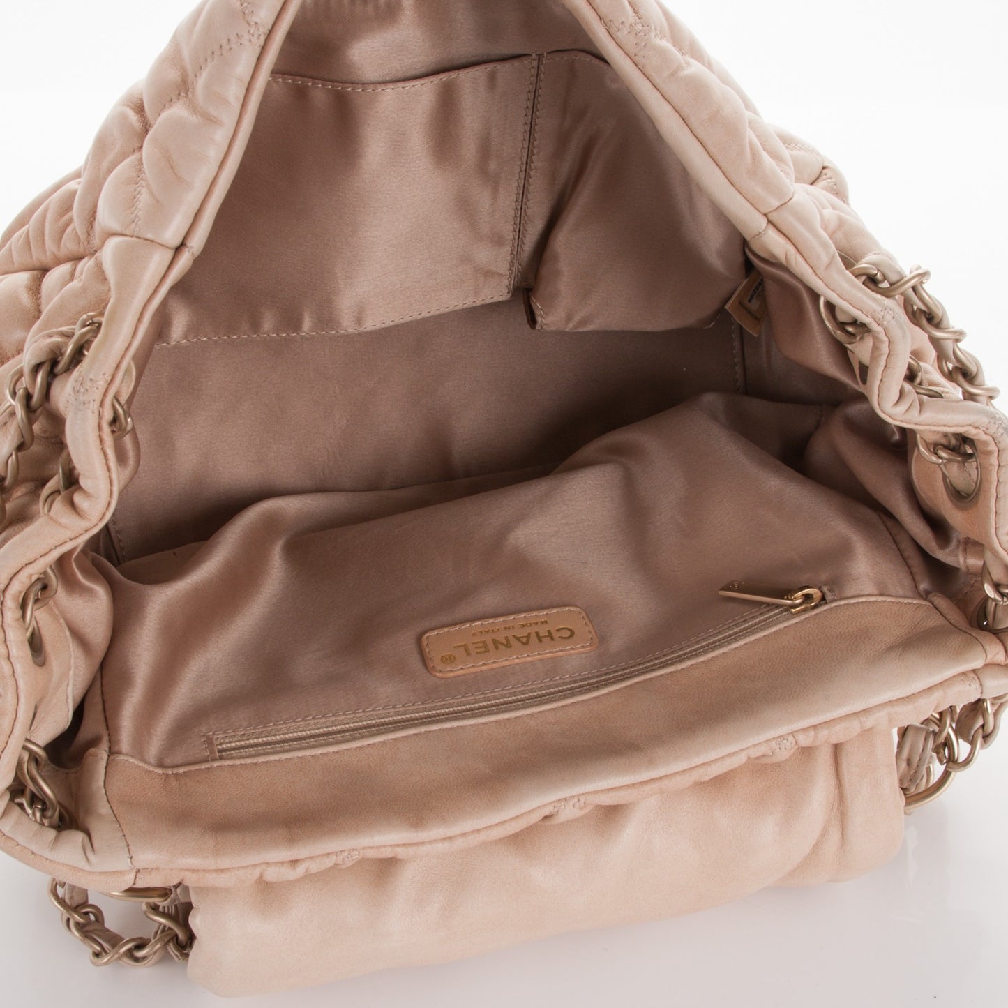 Lambskin Bubble Quilt Accordion Flap Beige