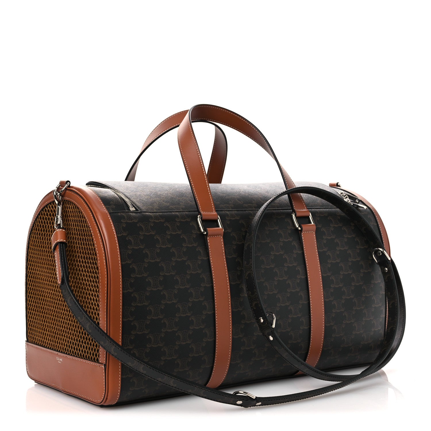 Celine Triomphe Canvas Calfskin Travel Dog Bag Tan 1916643