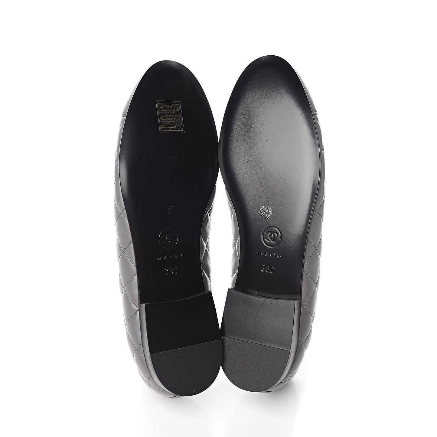 Lambskin Quilted CC Ballerina Flats 38 Grey
