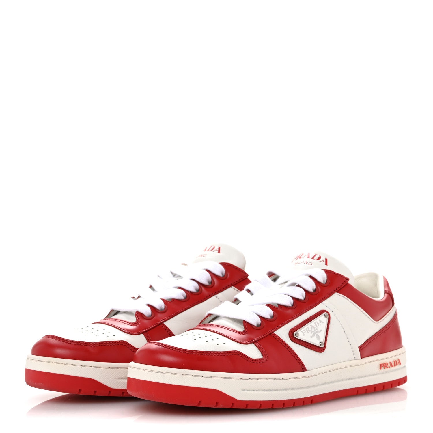 Prada Vitello Sport Spazzolato Rois Triangle Logo Womens Downtown Low Top 30mm Sneakers 38.5 White Lacca 4 of 11