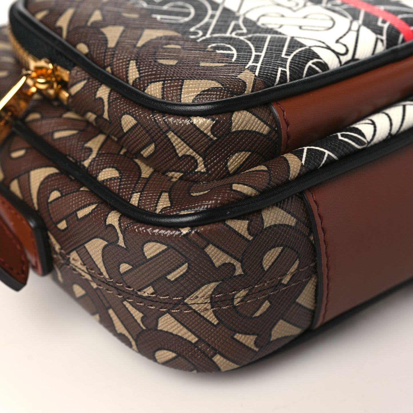 E-Canvas Monogram Stripe Camera Bag Bridle Brown