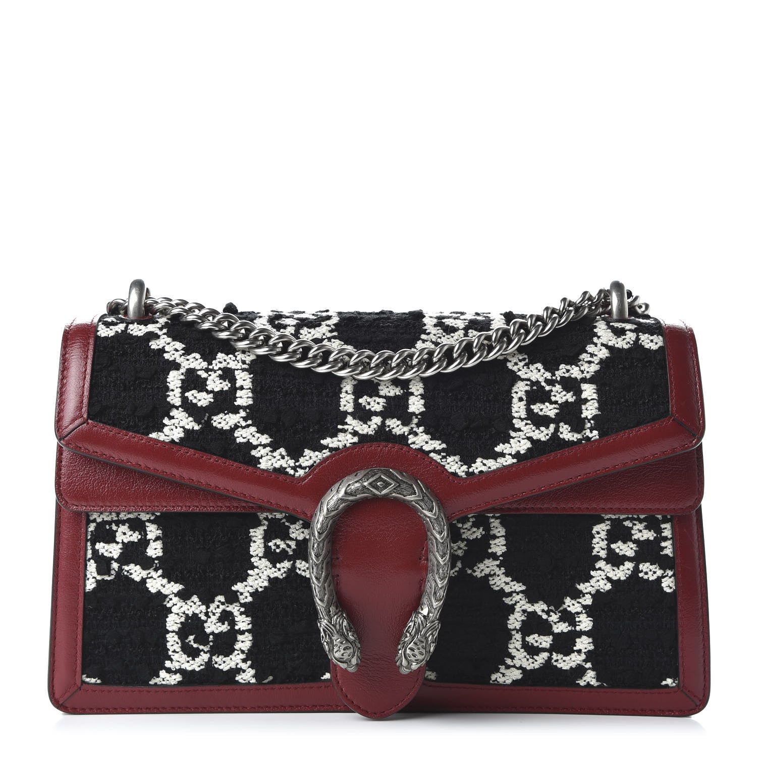 Gucci Tweed GG Monogram Small Dionysus Shoulder Bag Black White Romantic Cherry 1 of 10