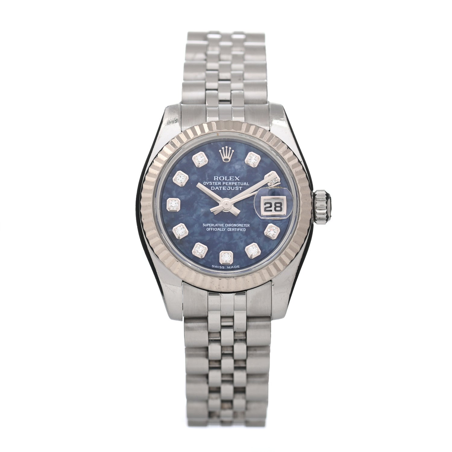 Rolex Stainless Steel 18K White Gold Diamond 26mm Oyster Perpetual Datejust Watch Sodalite 179174 1 of 4
