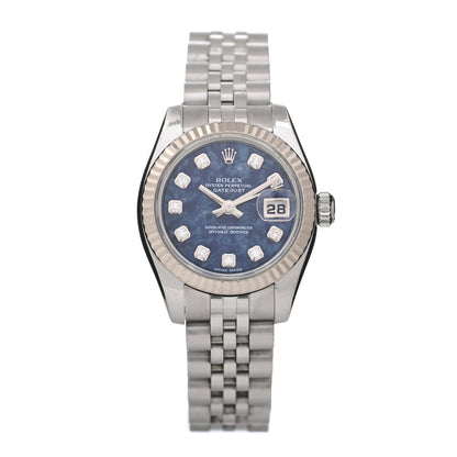 Rolex Stainless Steel 18K White Gold Diamond 26mm Oyster Perpetual Datejust Watch Sodalite 179174 1 of 4
