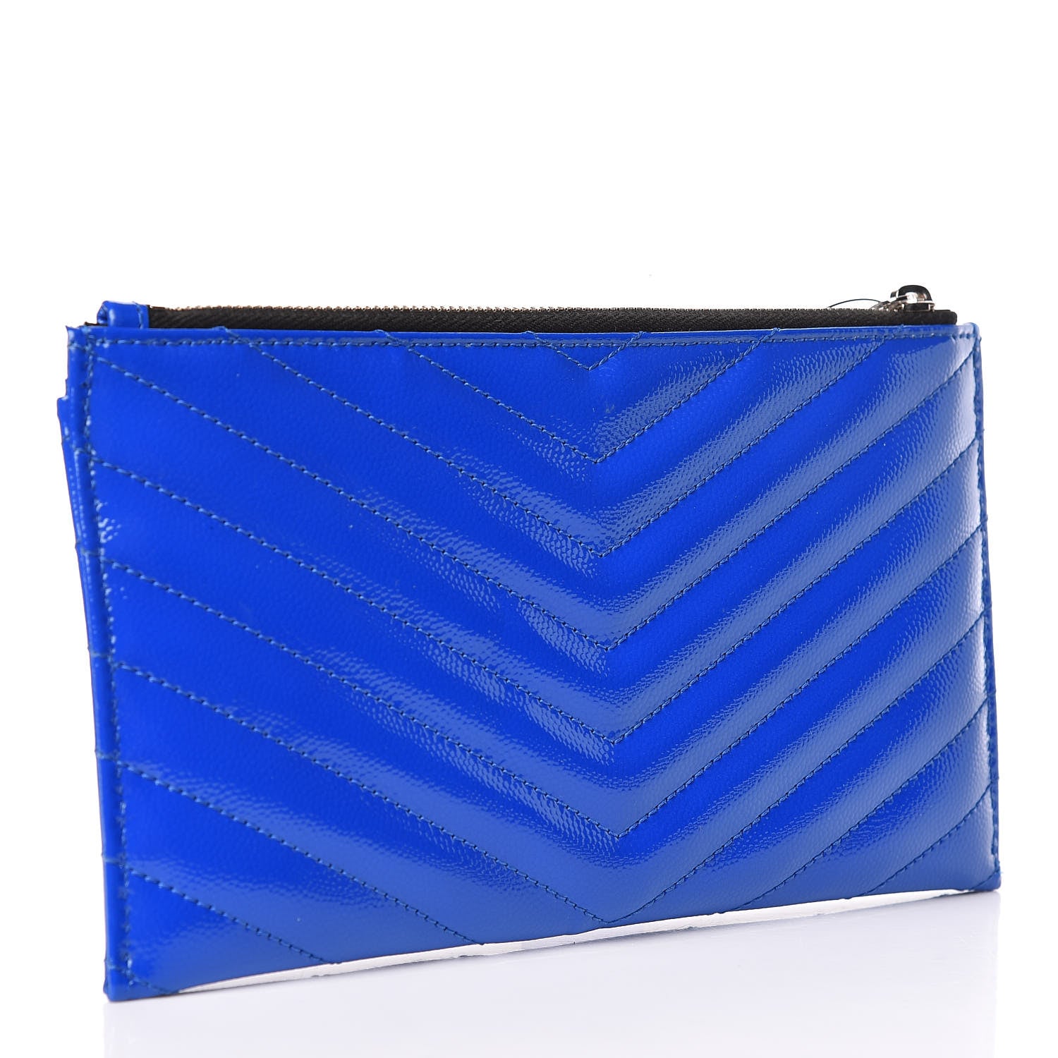 Saint Laurent Grain De Poudre Chevron Monogram Bill Pouch Neon Blue 3 of 9