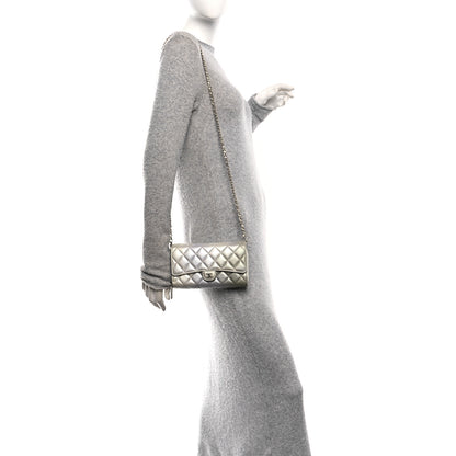 Chanel Metallic Goatskin Quilted Ombre Phone Holder Wallet on Removable Chain Grey Green 2 of 13