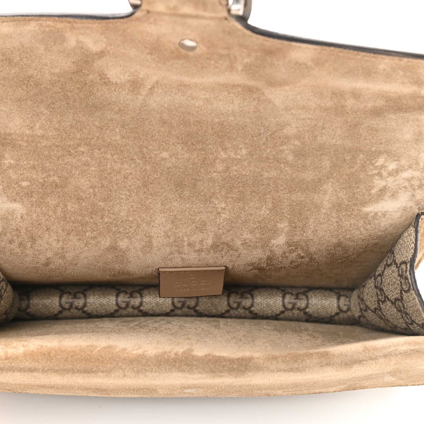 GG Supreme Monogram Suede Crystal Small Dionysus Shoulder Bag Beige Ebony Taupe