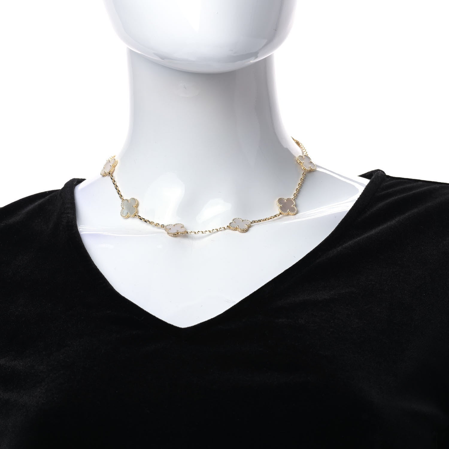 Van Cleef & Arpels 18K Yellow Gold Mother of Pearl 10 Motifs Vintage Alhambra Necklace 2 of 6