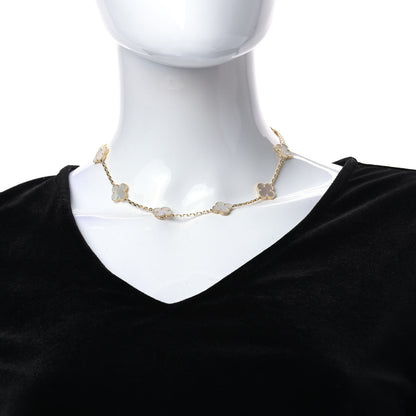 Van Cleef & Arpels 18K Yellow Gold Mother of Pearl 10 Motifs Vintage Alhambra Necklace 2 of 6