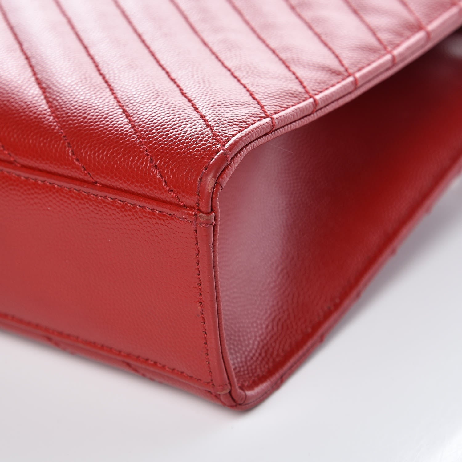 Saint Laurent Grain De Poudre Matelasse Chevron Large Monogram Satchel Lipstick Red 12 of 13