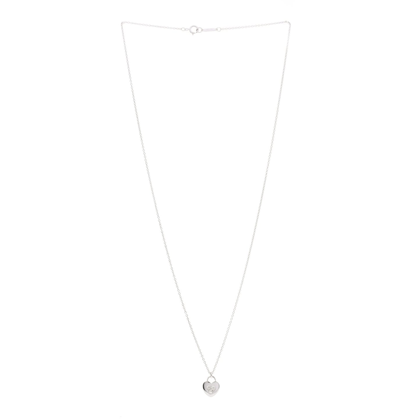 18K White Gold Diamond Heart Lock Pendant Necklace