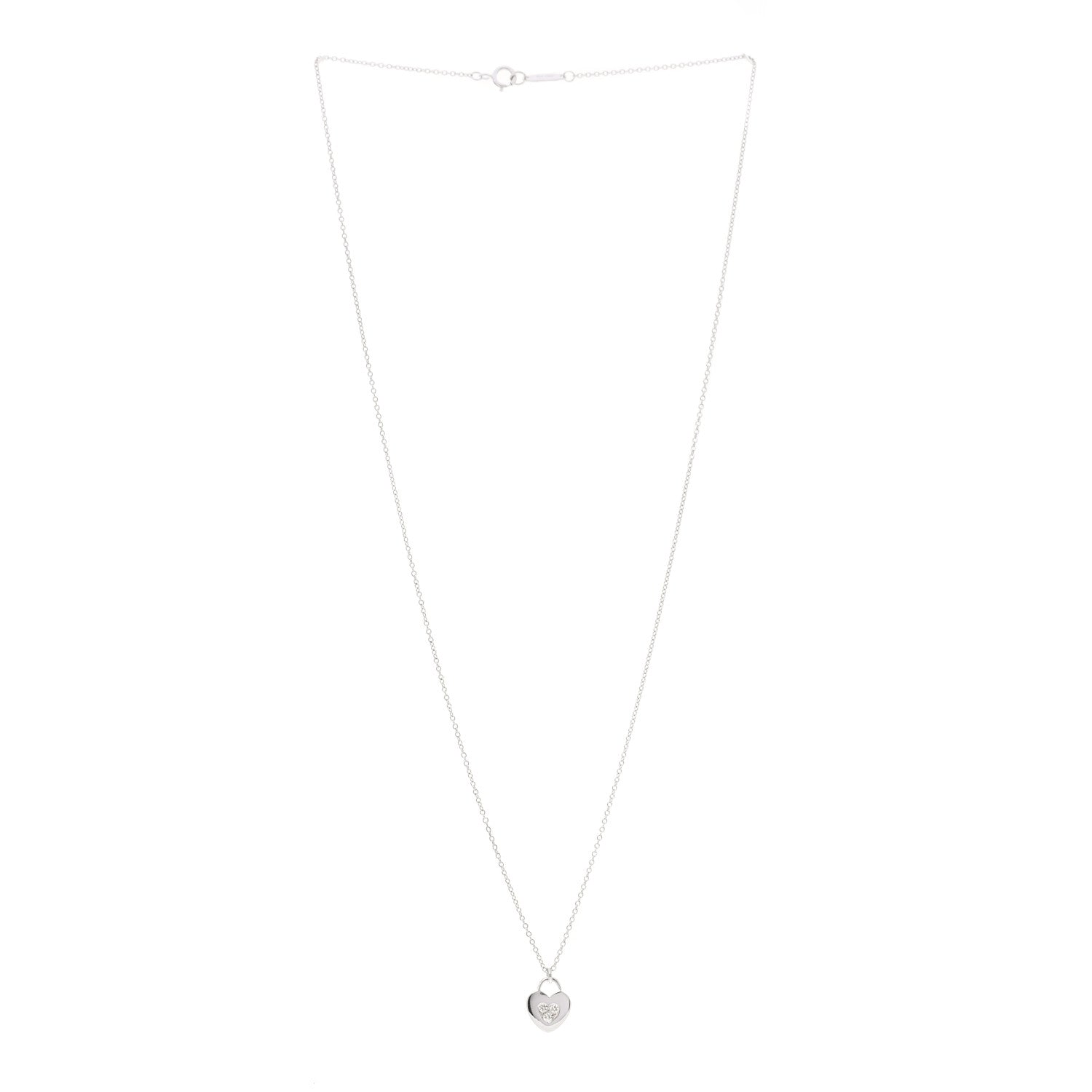 Tiffany 18K White Gold Diamond Heart Lock Pendant Necklace 3 of 6